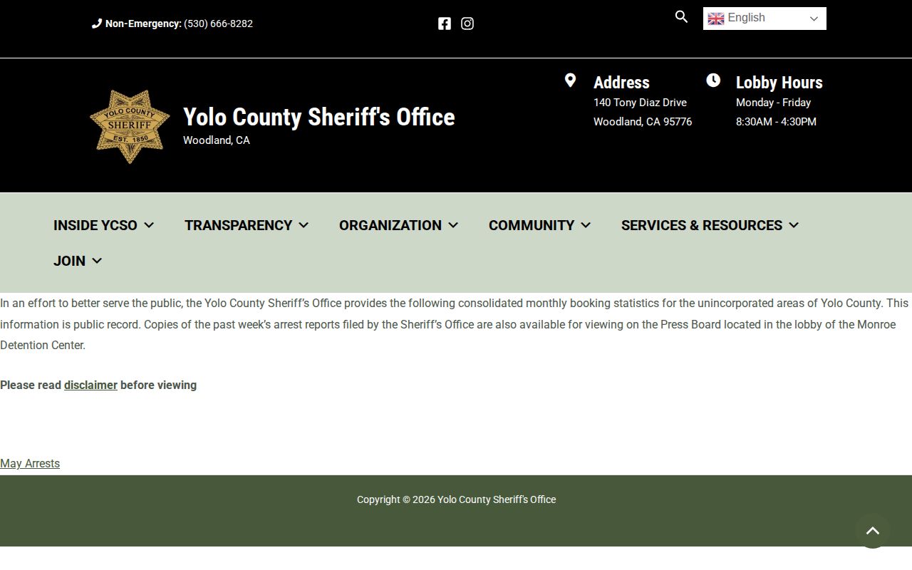 Yolo County recent releases booking statistics fallback