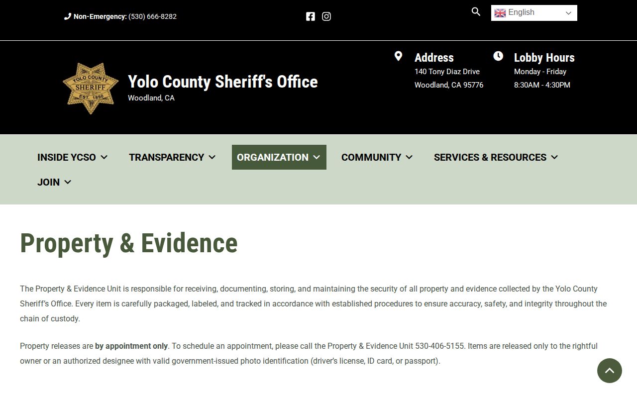 Yolo County released inmate mugshots property evidence booking photo identification note